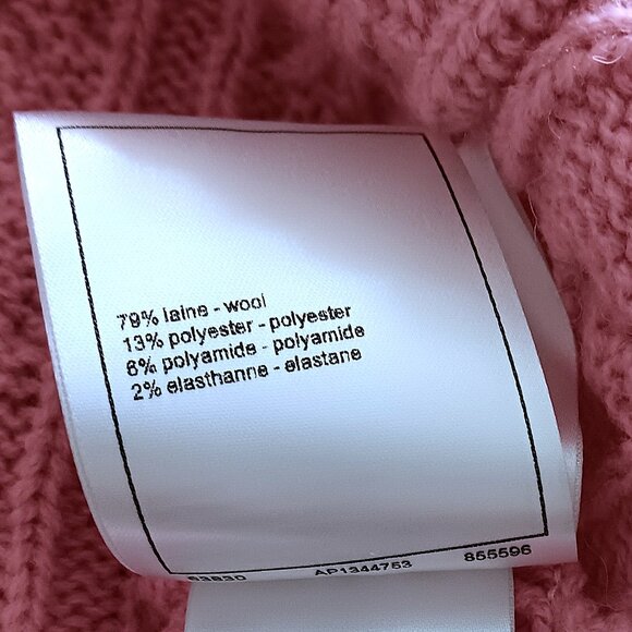 CHANEL Pink Knit Wool Blend Cardigan Button Up Sweater W/Blue White Stripes 40 - Picture 9 of 9